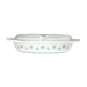 1950s Pyrex “Snowflake, White” Oval Divided Dish & Lid 12 1/2” 1.5qt